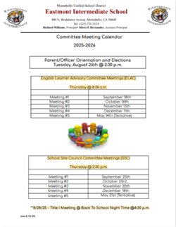 School Site Council Committee Meetings (SSC) / Reuniones del Comite del Concilio Escolar (SSC)