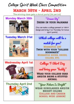 College Spirit Week - College T-Shirt Day and bring your “buddy ”